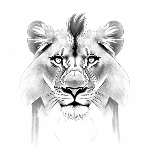 forearm tattoo sketch.realistic lion with blue eyes. Below him is a lion cub with green eyes tattoo design idea