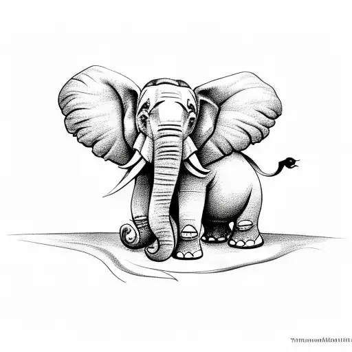 elephant with roses on thigh tattoo design idea