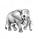 elephant with roses on thigh tattoo design idea