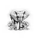 elephant with roses on thigh tattoo design idea
