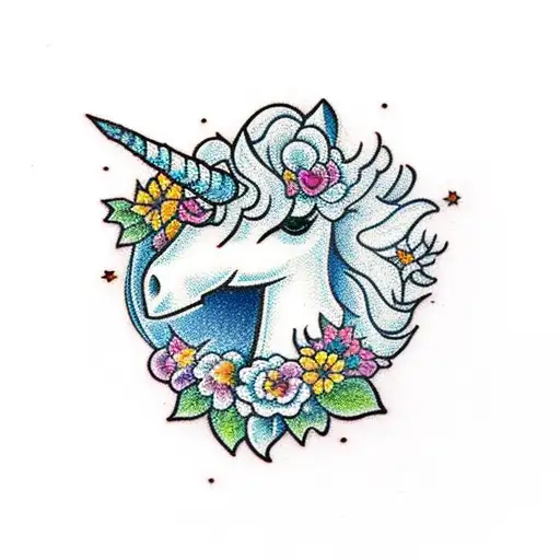 Unicorn, friday the 13th, flowers, left handed, february tattoo design idea