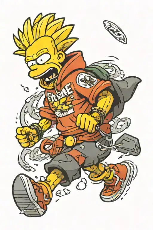 bart simpson with supreme hoodie running in front tattoo design idea