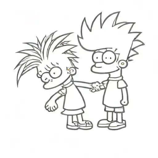lisa and bart simpson silhouette fine line delicate tattoo design idea