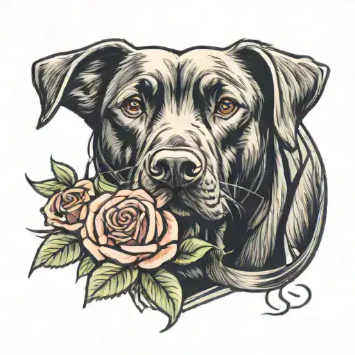 Labrador retriever with roses tattoo design idea