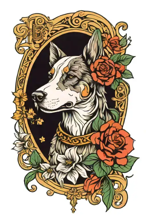 Dog, Art Nouveau, Floral, Tarot card tattoo design idea