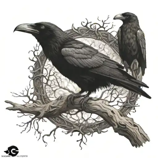 a magnificent raven on the tree of life intertwined tattoo design idea