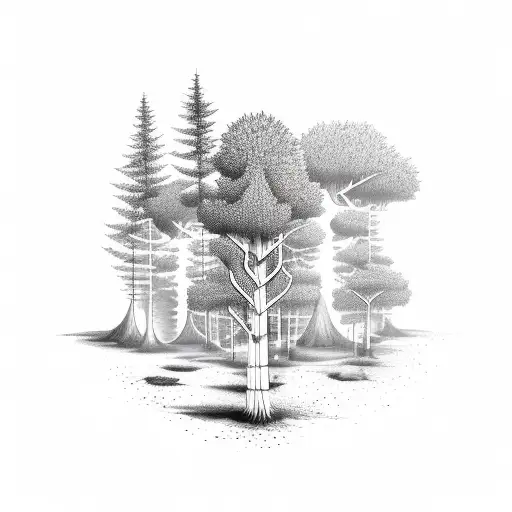 a forest-like natural scene with symbols for 3 brothers tattoo design idea