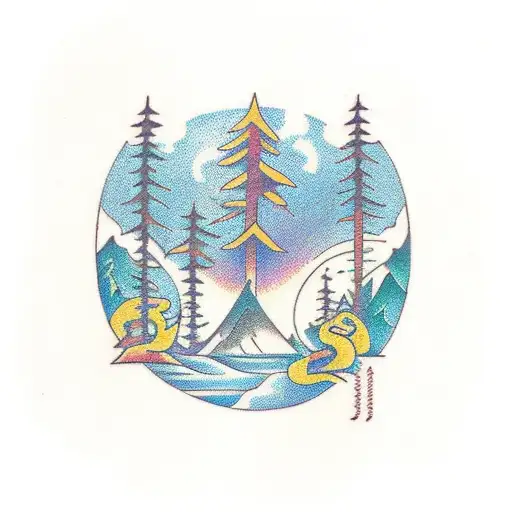 a forest-like natural scene with symbols for 3 brothers tattoo design idea