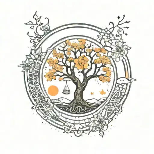 tree of life with flower of life arch way gate with bootes constellation  tattoo design idea