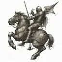 A medieval knight riding a mechanical horse into battle tattoo design idea