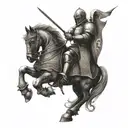 A medieval knight riding a mechanical horse into battle tattoo design idea