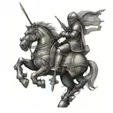 A medieval knight riding a mechanical horse into battle tattoo design idea