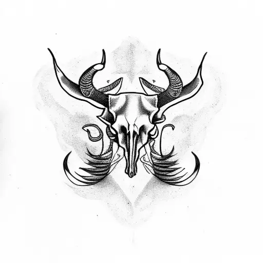 horned animal skull tattoo design idea