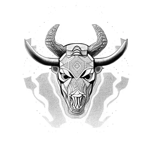Minotaure head skull tattoo design idea
