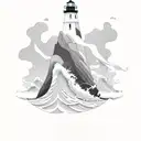 beach mountain lighthouse forest wave in straight line tattoo design idea