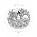 beach mountain lighthouse forest wave in straight line tattoo design idea