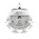 A botanical garden with an Aztec pyramid as the centerpiece, showcasing a variety of exotic plants tattoo design idea