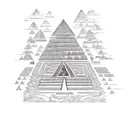 A botanical garden with an Aztec pyramid as the centerpiece, showcasing a variety of exotic plants tattoo design idea