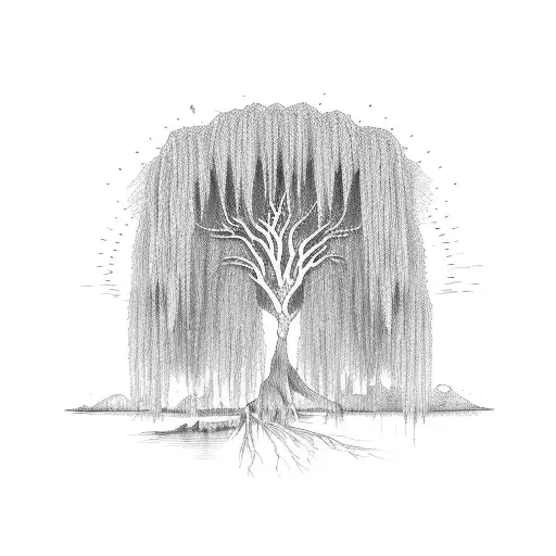 weeping willow tree tattoo design idea