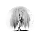 weeping willow tree with two trails tattoo design idea