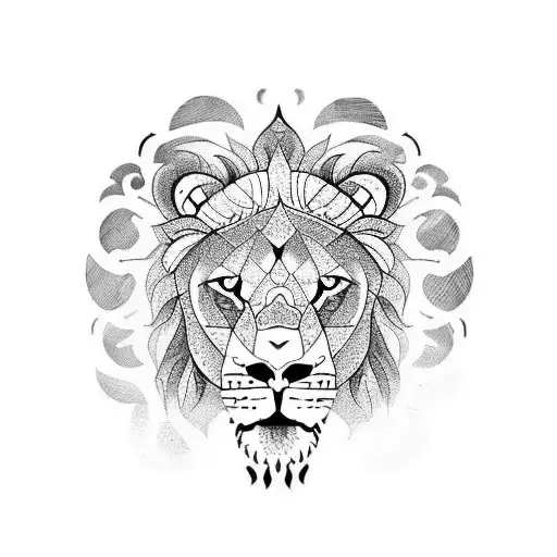 lion with yin yang and fish tattoo design idea