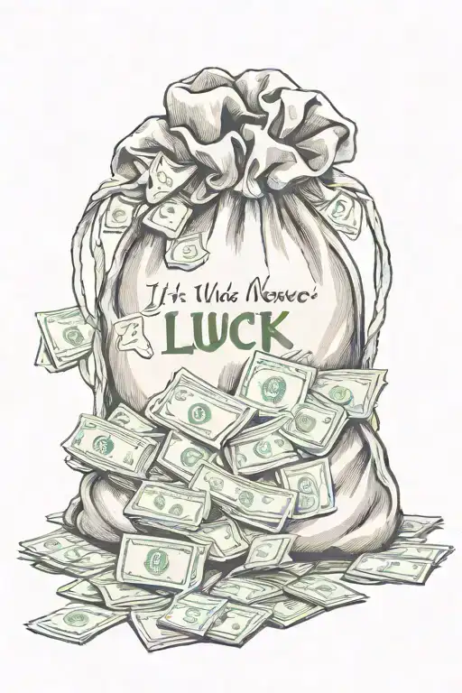 "It was never luck, it was always my mother's prayers" with money bag tattoo design idea