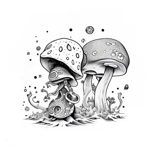 Mushroom Wizard Frog With Alien staff tattoo design idea