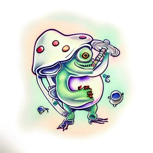 Mushroom Wizard Frog With Alien staff tattoo design idea