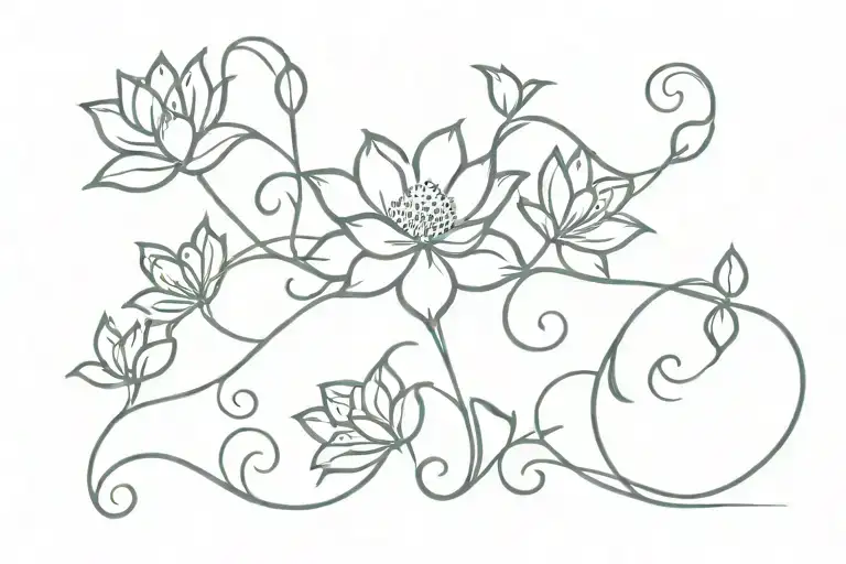 lotus flower vine wrapping with hearts instead tattoo design idea