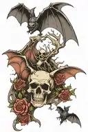 A bat looking over a dead bat that is skeleton after starving to death in the bat doesn't wanna leave its friend tattoo design idea