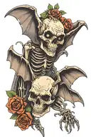 A bat looking over a dead bat that is skeleton after starving to death in the bat doesn't wanna leave its friend tattoo design idea