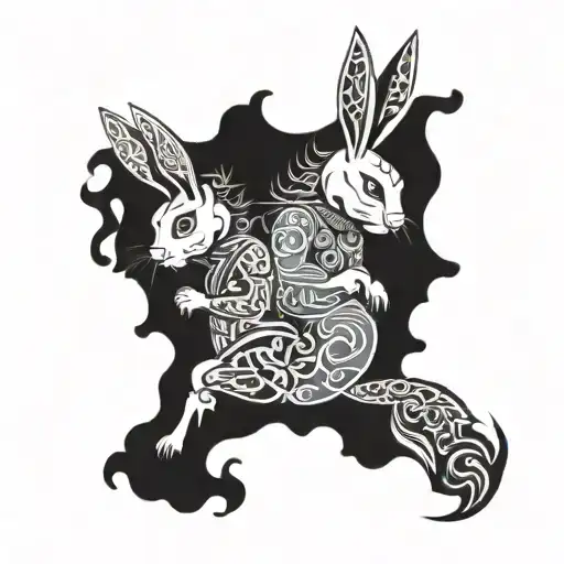 dad is a rabbit, mom is a dragon, daughter is a rabbit tattoo design idea