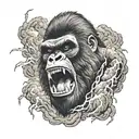 Dark Clouds, Storm, Lightning, Thunder, Gorilla with mouth open roaring  tattoo design idea