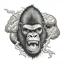 Dark Clouds, Storm, Lightning, Thunder, Gorilla with mouth open roaring  tattoo design idea
