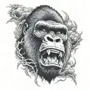 Dark Clouds, Storm, Lightning, Thunder, Gorilla with mouth open roaring  tattoo design idea