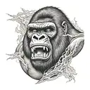 Dark Clouds, Storm, Lightning, Thunder, Gorilla with mouth open roaring  tattoo design idea