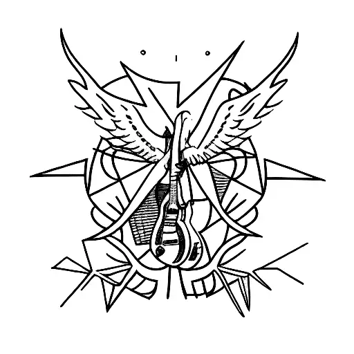 A minimalist tattoo of a guitar with lil peep lyrics incorporated into the design tattoo design idea