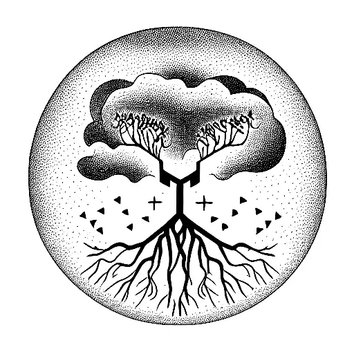 Tree of Life with Virgo Sagittarius Aquarius geometric constellations tattoo design idea