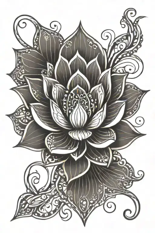 mehndi lotus flower with tendrils tattoo design idea