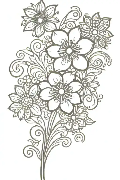 mehndi cosmos flower swirly lines tattoo design idea