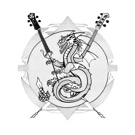 dragon playing an acoustic guitar tattoo design idea