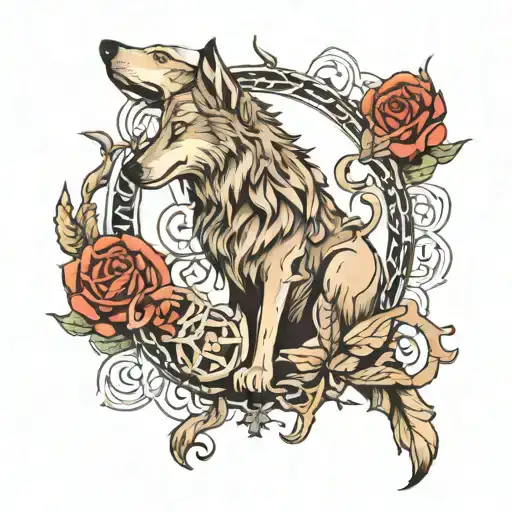wolf and griffin surrounded by symbols tattoo design idea