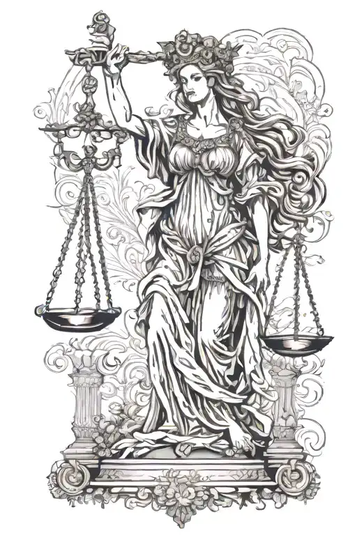 Bohemian lady justice tattoo design idea