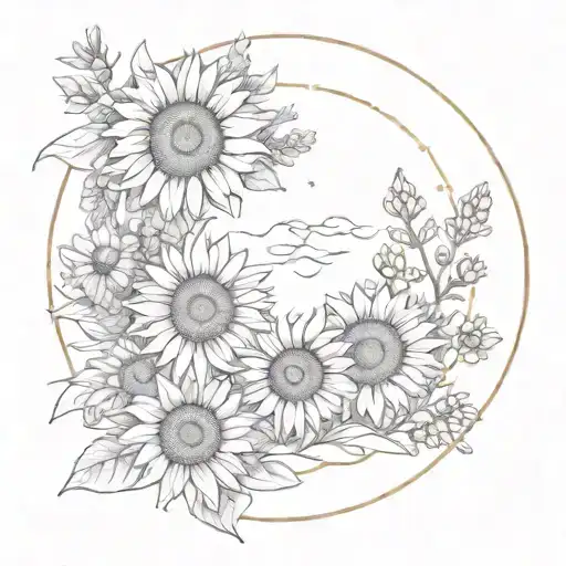 circle made of sunflowers gypsophila and lavender  tattoo design idea