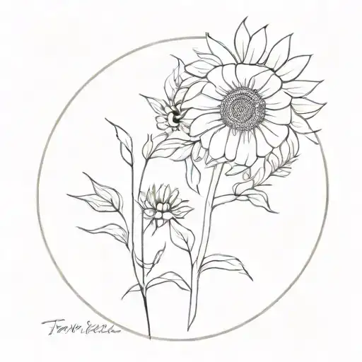 circle made of sunflowers gypsophila and lavender  tattoo design idea