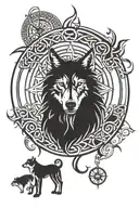 Celtic compass wolf surrounded tattoo design idea