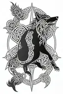 Celtic compass wolf surrounded tattoo design idea