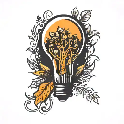 Lightbulb with orange tree inside. The words 'honest mistake' are worked in the design tattoo design idea