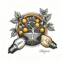 orange tree inside of light bulb with phrase honest mistake next or below tattoo design idea