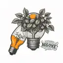 orange tree inside of light bulb with phrase honest mistake next or below tattoo design idea